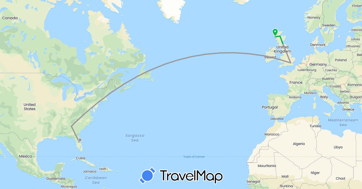 TravelMap itinerary: bus, plane in United Kingdom, United States (Europe, North America)